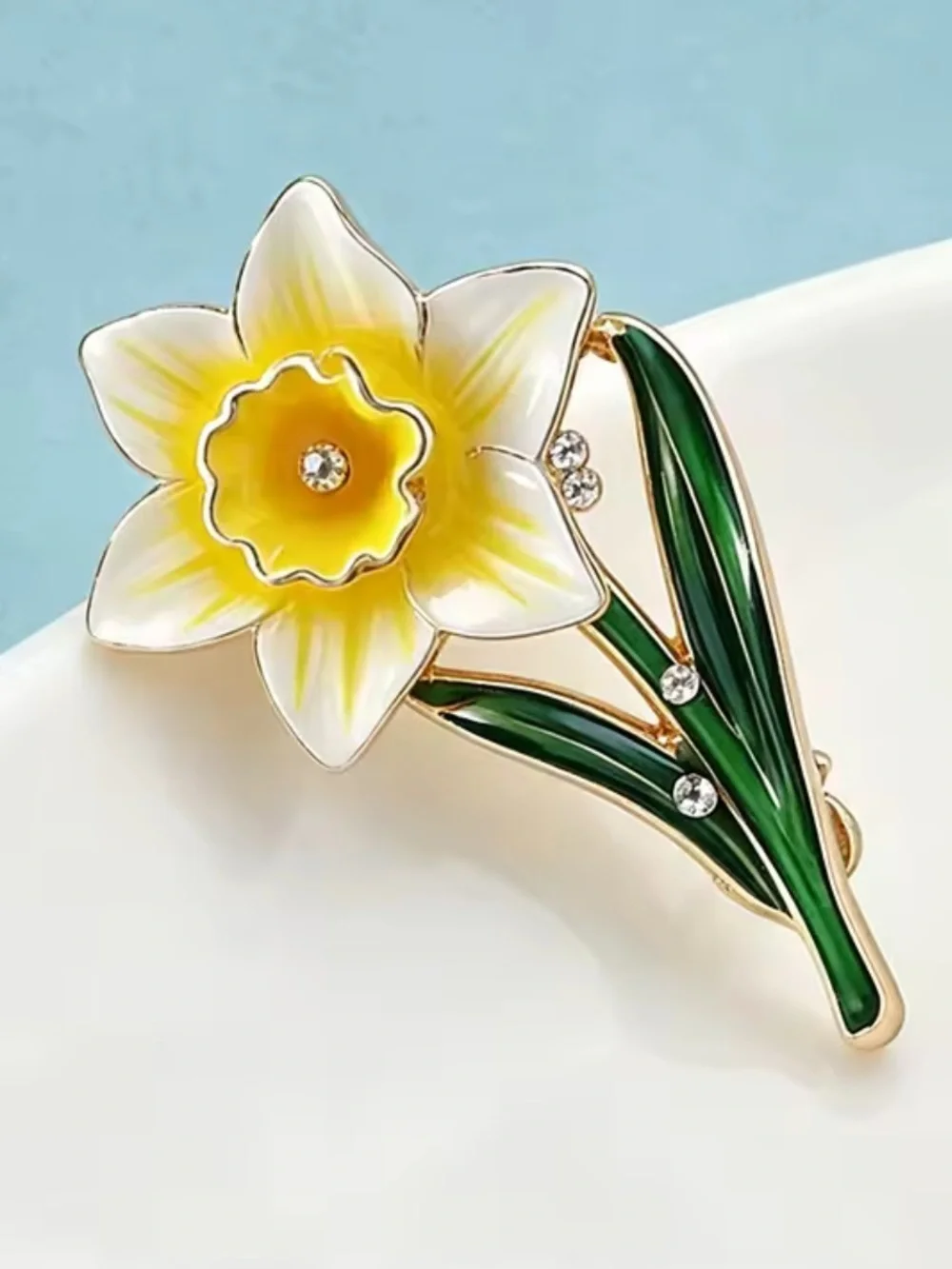 Yellow White Daffodil Floral Brooch -